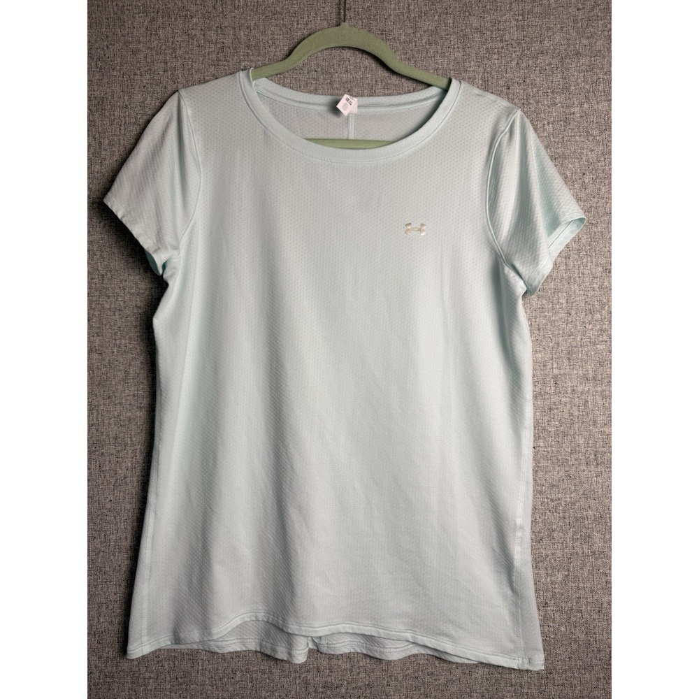 Under Armour T-Shirt‎ Top Heatgear Fitted Short Sleeve Aqua Light Blue LARGE